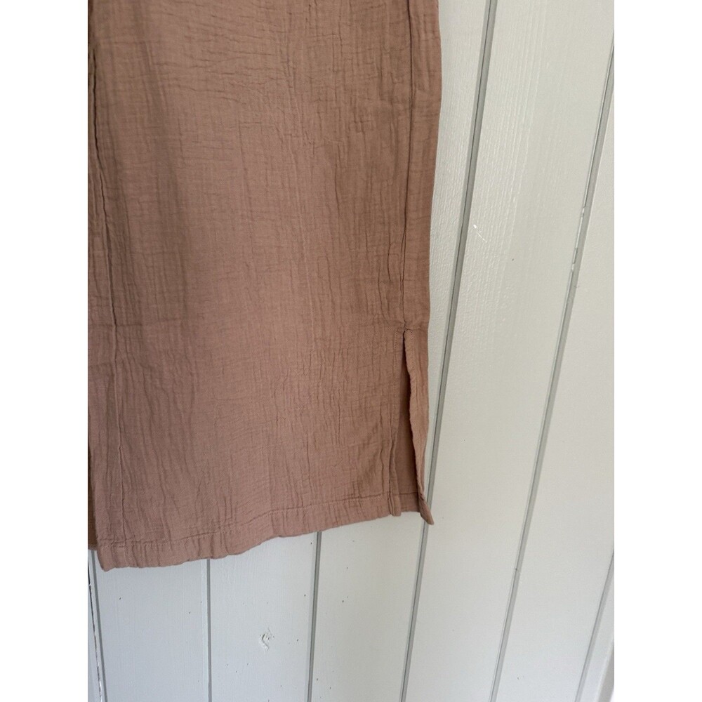 Pact Organic Pants M Medium Cotton Coastal Double Gauze Split Hem Wide Leg Tan - Picture 3 of 8